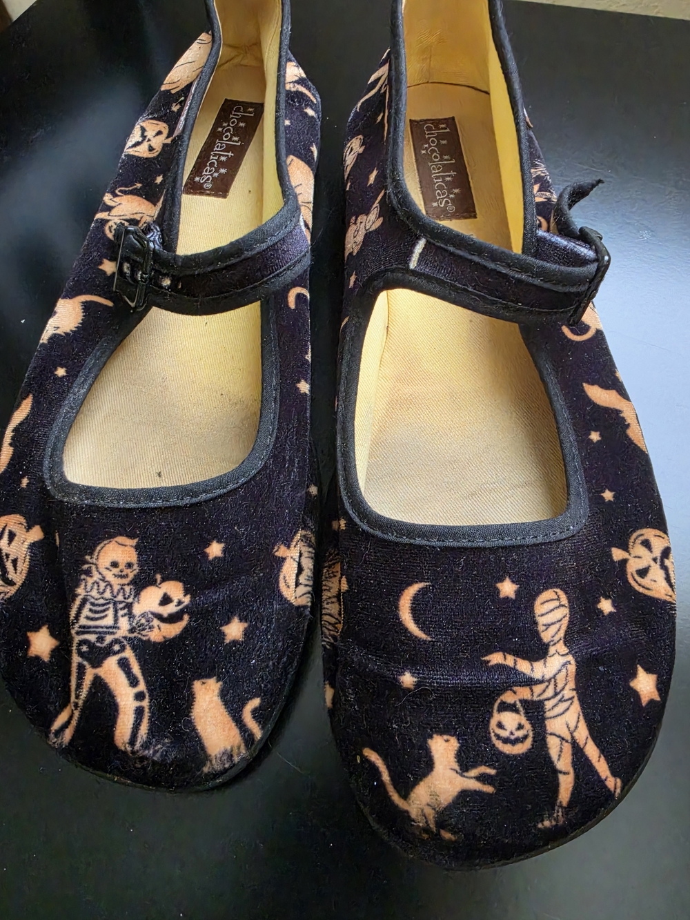Velvet Black & Orange Halloween Mary Jane Flats